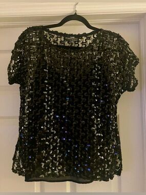Toppettes by A. Brod Glamorous Short Sleeve Black Top w/Sequins
